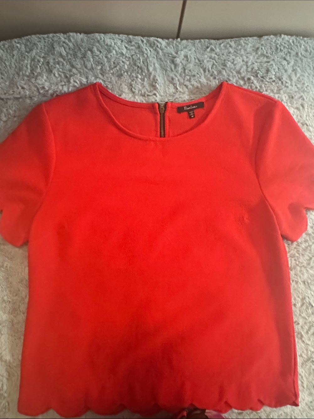 Monteau Red Scalloped-Hem Short Sleeve Crop Top